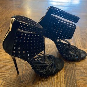 Jimmy Choo black suede cut out heels